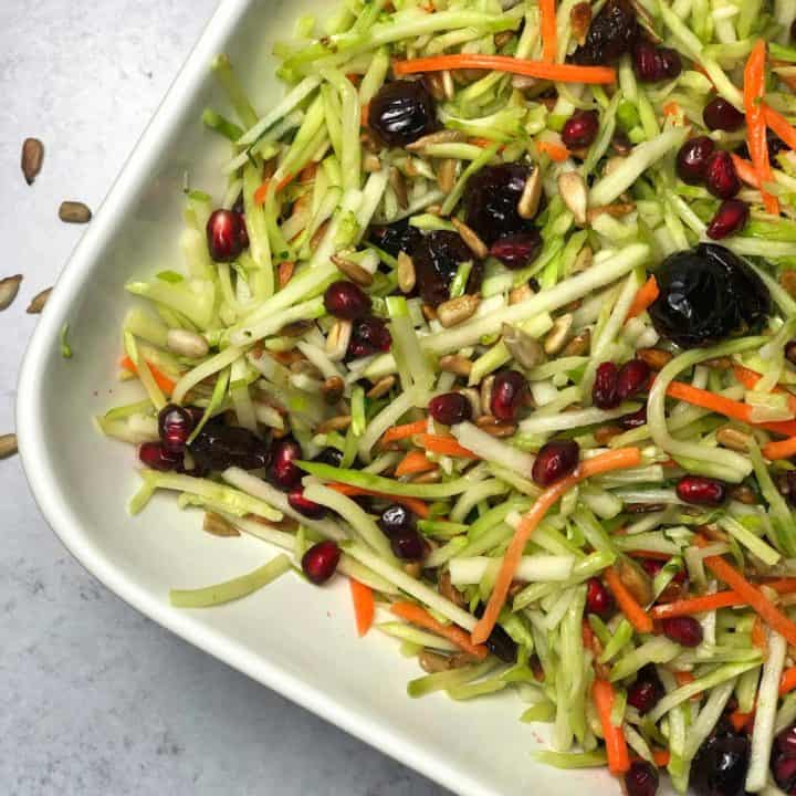 broccoli apple slaw with pomegranates cranberries sunflower seeds