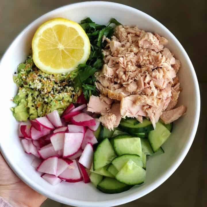 tuna salad avocado radish cucumber