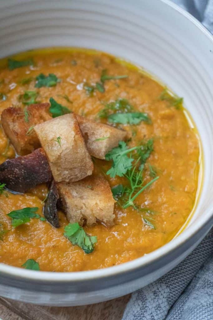 roasted carrot soup with sourdough croutons