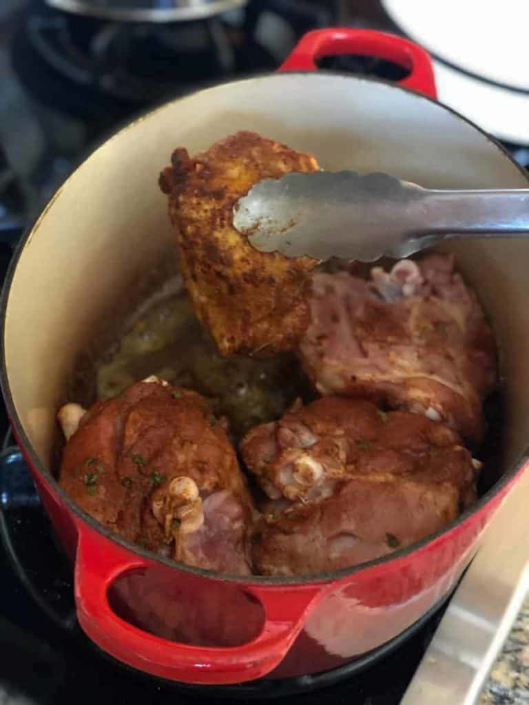 seared chicken in dutch oven