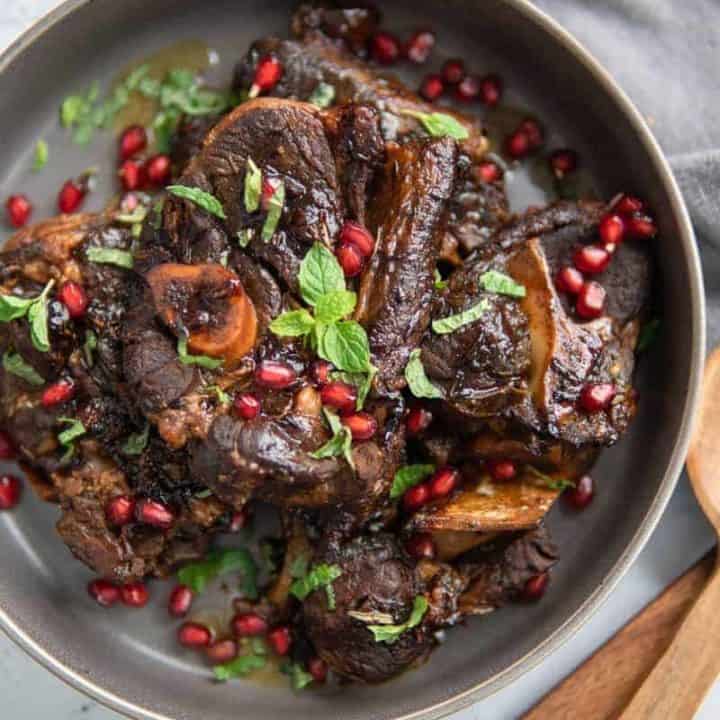 dish with braised lamb shoulder chops