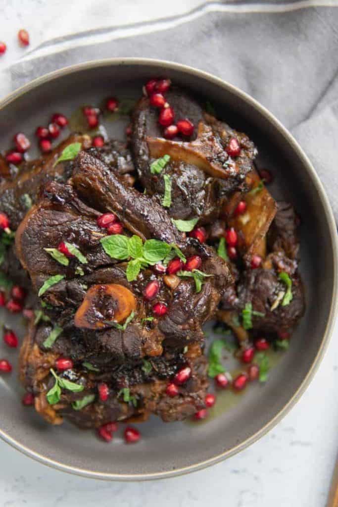 braised lamb blade chops with mint and pomegranates