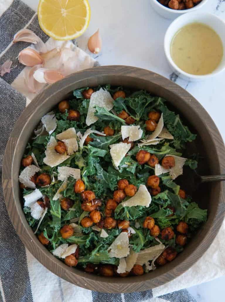 Kale Caesar Salad With Chickpea Croutons Minty Kitchen