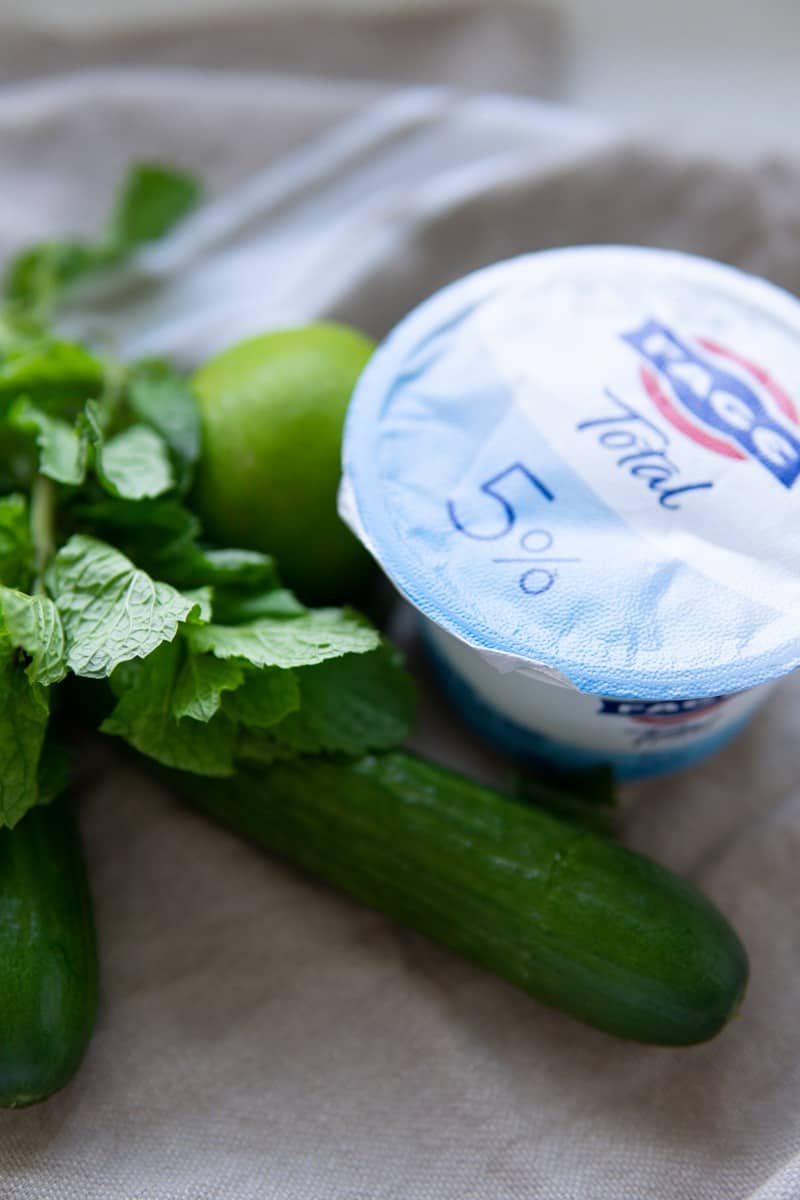 fage greek yogurt, cucumbers, lime and mint
