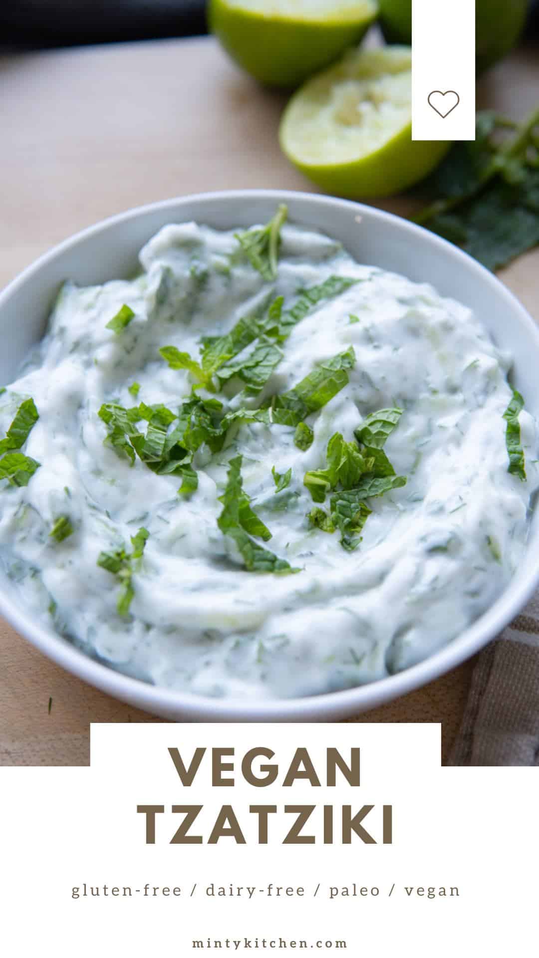 small bowl with tzatziki and mint julienned on top