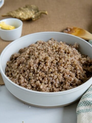 A bowl of cooked buckwheat kasha.