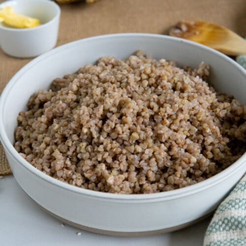 bowl with cooked buckwheat