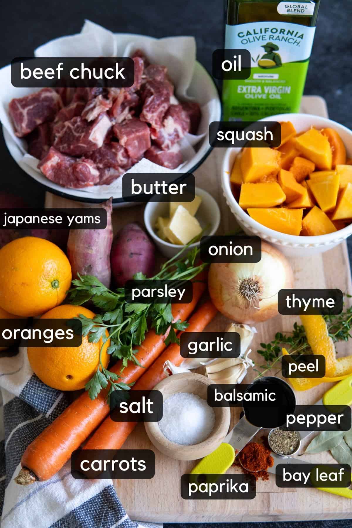 Ingredients for beef stew 