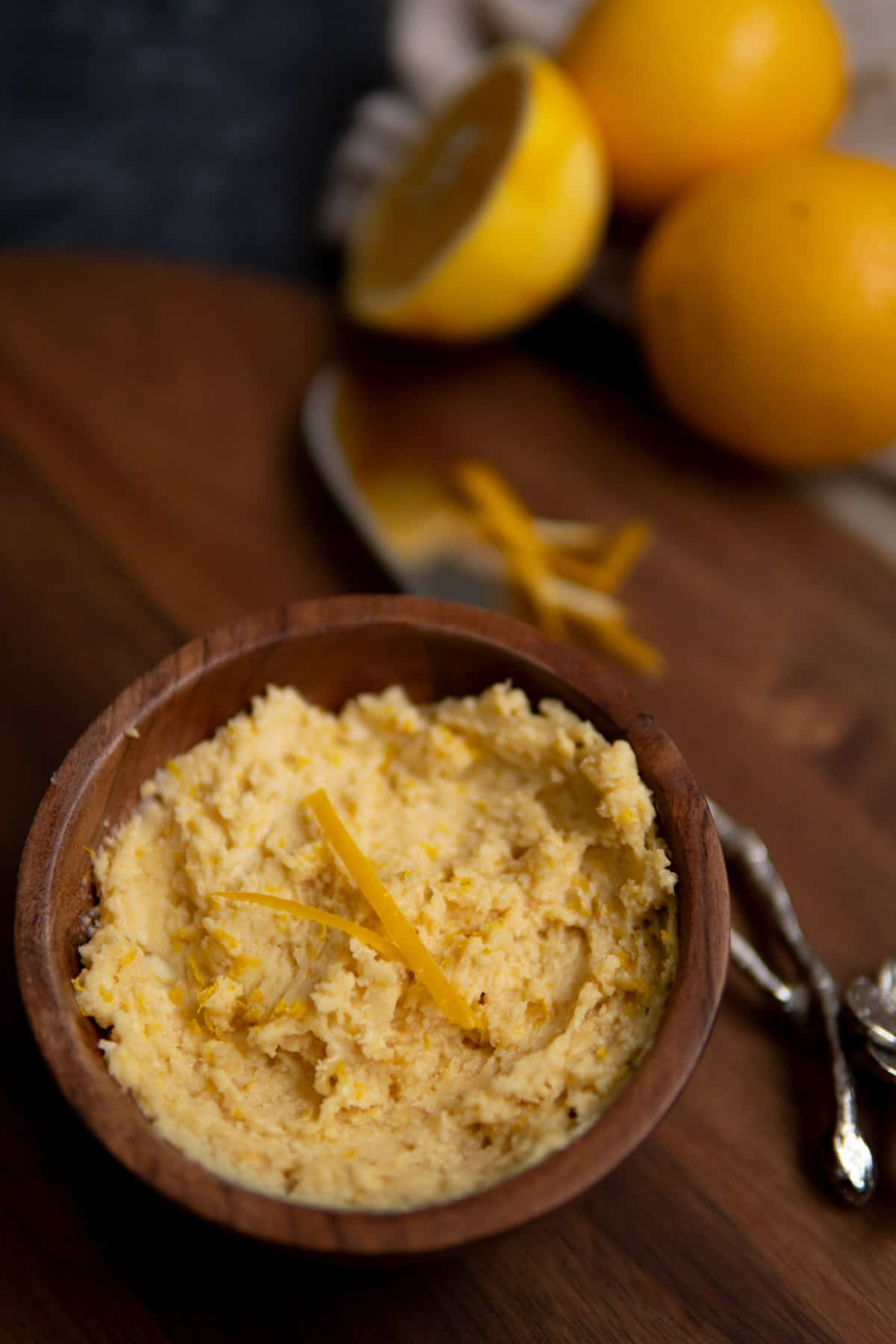 miso butter in a wooden bowl with orange zest
