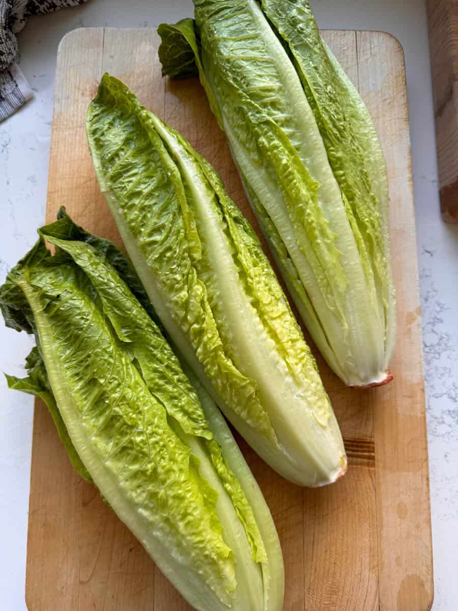 romaine hearts on cutting board
