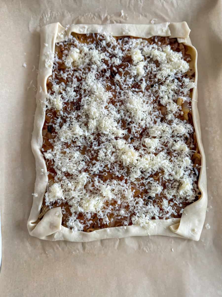 tart with onions, cheese, right before going into oven