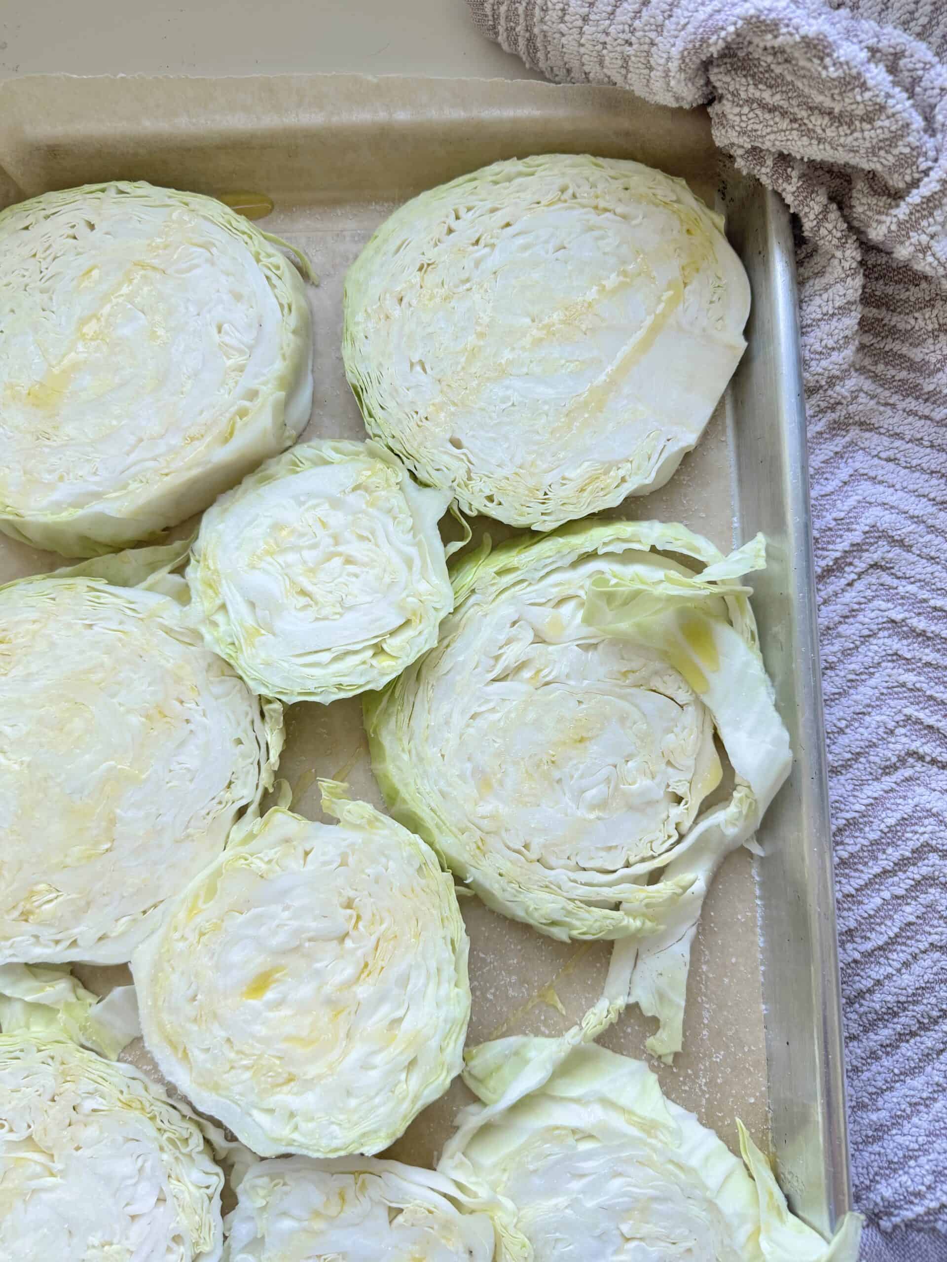 cabbage steaks with drizzle of olive oil.